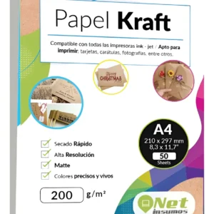Papel Kraft Imprimible A4 200g 50hj