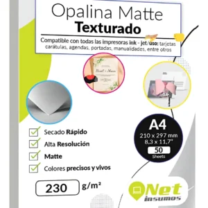 Papel Opalina Texturada A4matte 50 Hojas 230gr Blanco